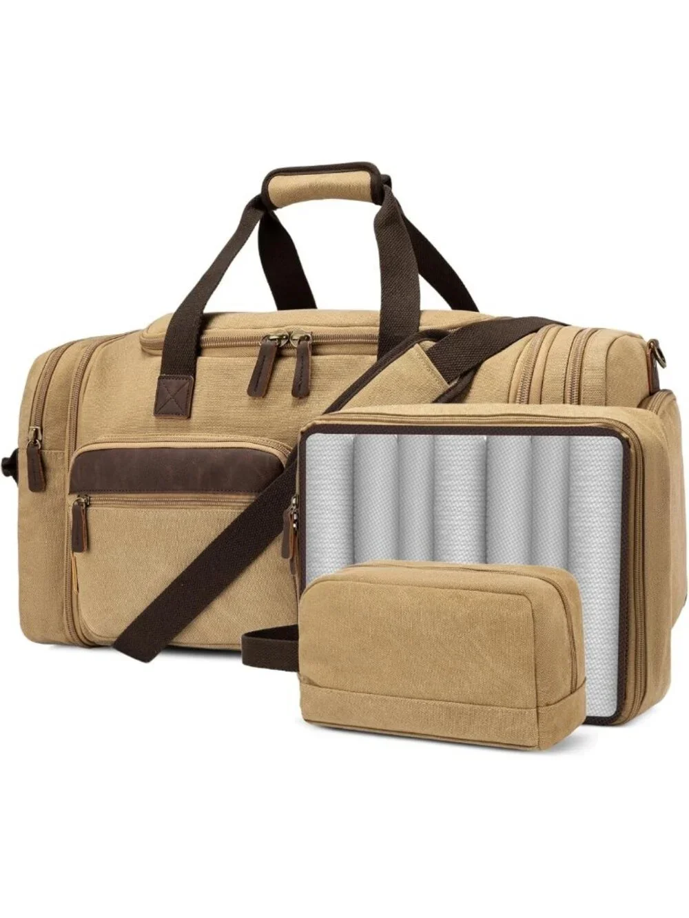 Spacious 60L Canvas Duffle Bag for Travel, Expandable Overnight Weekender Tote